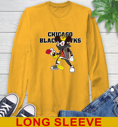 Chicago Blackhawks NHL Hockey Mickey Peace Sign Sports Long Sleeve T-Shirt 3