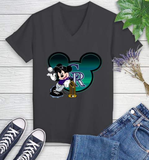 MLB Colorado Rockies The Commissioner's Trophy Mickey Mouse Disney Women's V-Neck T-Shirt 8