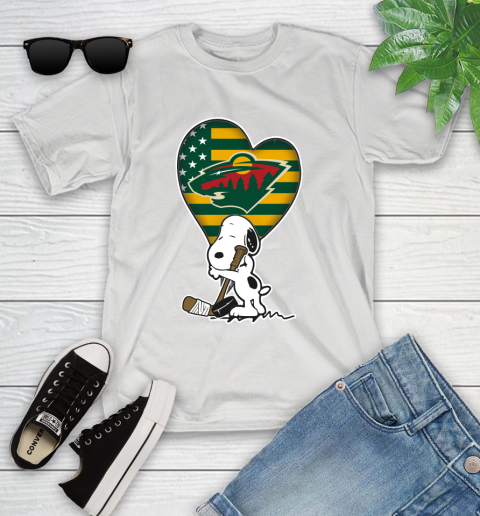 Minnesota Wild NHL Hockey The Peanuts Movie Adorable Snoopy Youth T-Shirt
