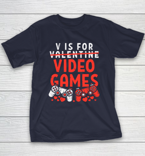 V Is For Video Games Funny Valentines Day Gamer Youth T-Shirt 2