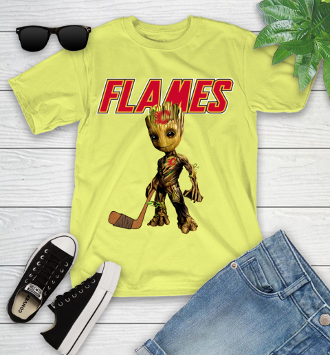 Calgary Flames NHL Hockey Groot Marvel Guardians Of The Galaxy Youth T-Shirt 8