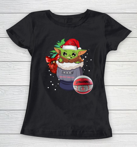Houston Rockets Christmas Baby Yoda Star Wars Funny Happy NBA Women's T-Shirt 2