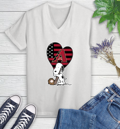 Washington Capitals MLB Baseball The Peanuts Movie Adorable Snoopy Women's V-Neck T-Shirt