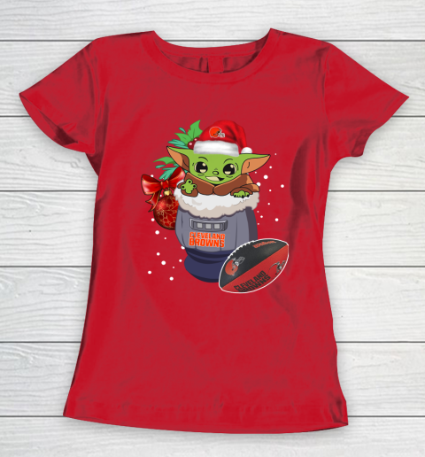 Cleveland Browns Christmas Baby Yoda Star Wars Funny Happy NFL Women's T-Shirt 10