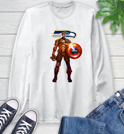 NFL Captain America Marvel Avengers Endgame Football Sports Seattle Seahawks Long Sleeve T-Shirt