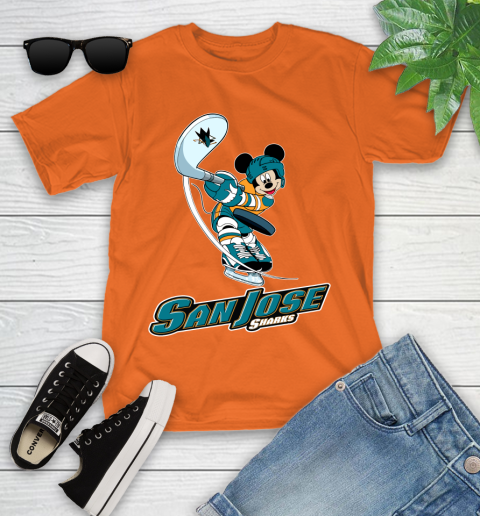 NHL Hockey San Jose Sharks Cheerful Mickey Mouse Shirt Youth T-Shirt 7