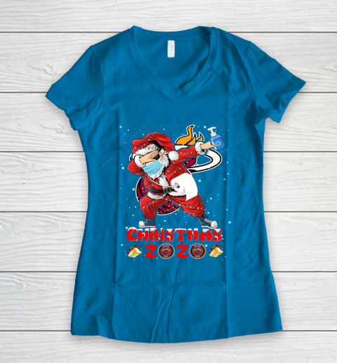 Miami Heat Funny Santa Claus Dabbing Christmas 2020 NBA Women's V-Neck T-Shirt 5