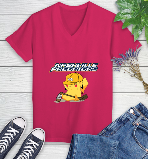 NHL Pikachu Hockey Sports Nashville Predators Women's V-Neck T-Shirt 9