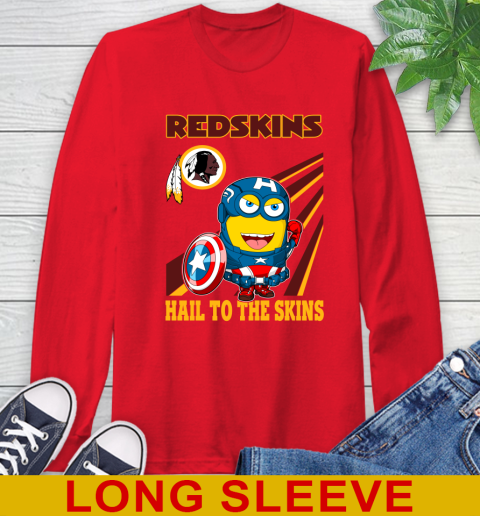 NFL Football Washington Redskins Captain America Marvel Avengers Minion Hail To The Skín Shirt Long Sleeve T-Shirt 12