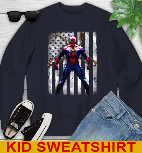 MLB Baseball Miami Marlins Spider Man Avengers Marvel American Flag Shirt (1) Youth Sweatshirt 2