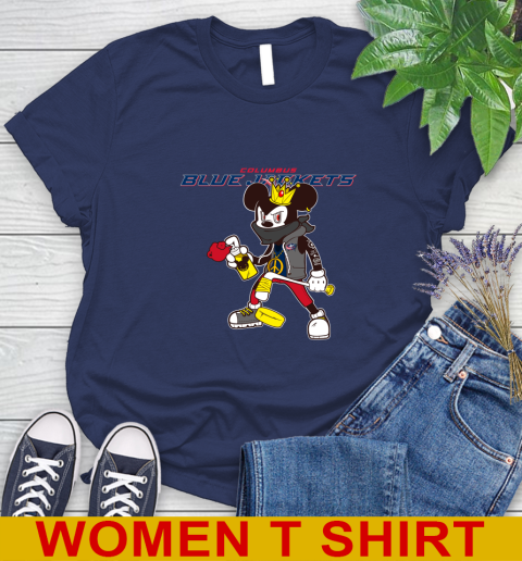 Columbus Blue Jackets NHL Hockey Mickey Peace Sign Sports Women's T-Shirt 12