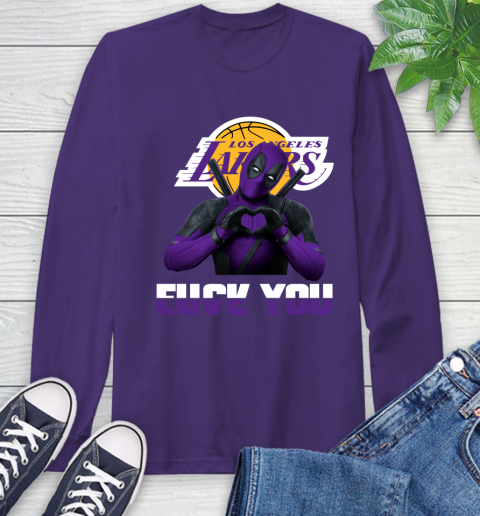 NBA Los Angeles Lakers Deadpool Love You Fuck You Basketball Long Sleeve T-Shirt 5