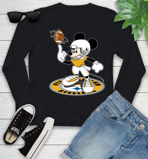 NFL Football Pittsburgh Steelers Cheerful Mickey Disney Shirt Youth Long Sleeve