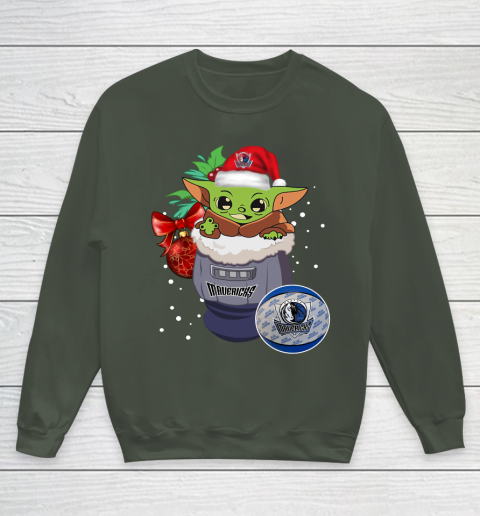 Dallas Mavericks Christmas Baby Yoda Star Wars Funny Happy NBA Youth Sweatshirt 10