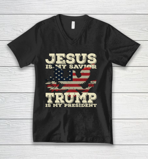 Jesus Is My Savior Trump Is My President Vintage American V-Neck T-Shirt