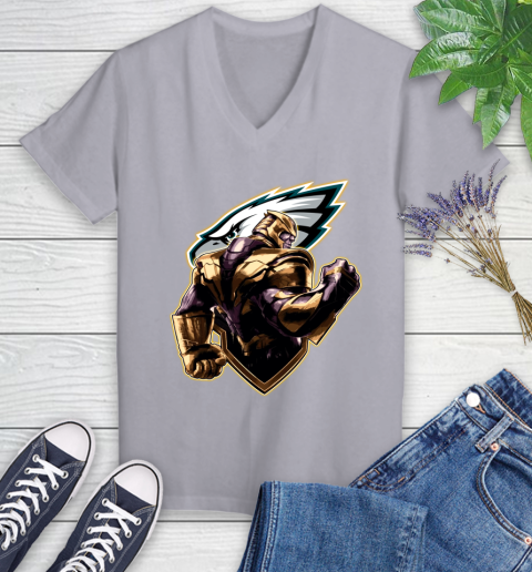NFL Thanos Avengers Endgame Football Sports Philadelphia Eagles Women's V-Neck T-Shirt 4