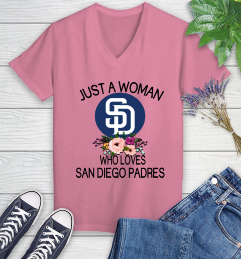 MLB Just A Woman Who Loves San Diego Padres Baseball Sports Women's V-Neck T-Shirt 8