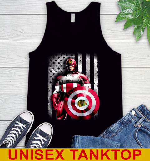 Chicago Blackhawks NHL Hockey Captain America Marvel Avengers American Flag Shirt Tank Top