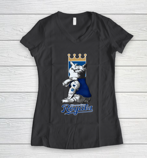 MLB Baseball My Cat Loves Kansas City Royals Women's V-Neck T-Shirt 6