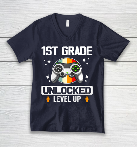 Next Level t shirts 1st Grade Unlocked Level Up Back To School First Grade Gamer V-Neck T-Shirt 2