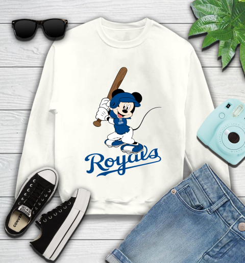 MLB Baseball Kansas City Royals Cheerful Mickey Mouse Shirt Youth Sweatshirt 2