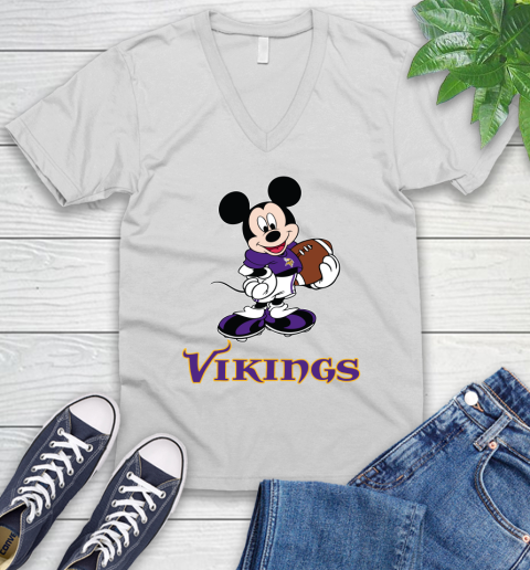 NFL Football Minnesota Vikings Cheerful Mickey Mouse Shirt V-Neck T-Shirt 2