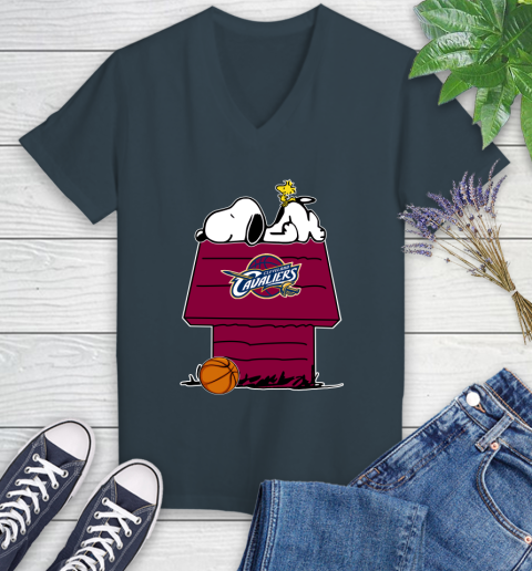 Cleveland Cavaliers NBA Basketball Snoopy Woodstock The Peanuts Movie Women's V-Neck T-Shirt 8