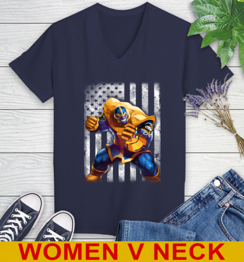 NHL Hockey Pittsburgh Penguins Thanos Marvel American Flag Shirt Women's V-Neck T-Shirt - Image 13