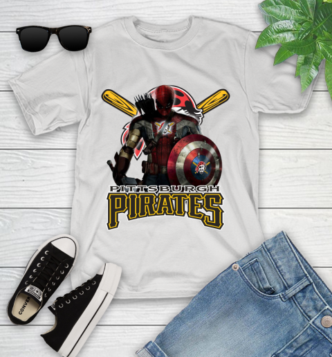 MLB Captain America Thor Spider Man Hawkeye Avengers Endgame Baseball Pittsburgh Pirates Youth T-Shirt