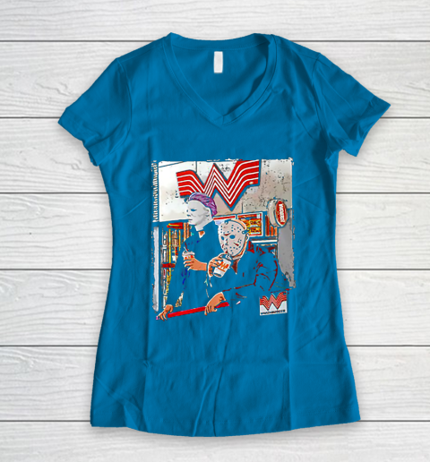 Michael Myers and Jason Voorhees drinking Whataburger Women's V-Neck T-Shirt 5