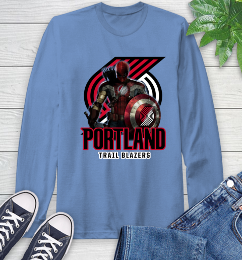 Portland Trail Blazers NBA Basketball Captain America Thor Spider Man Hawkeye Avengers Long Sleeve T-Shirt 11