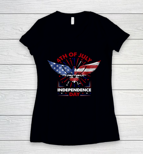 Happy 4th Of July Independence Day American Eagle Flag Women's V-Neck T-Shirt