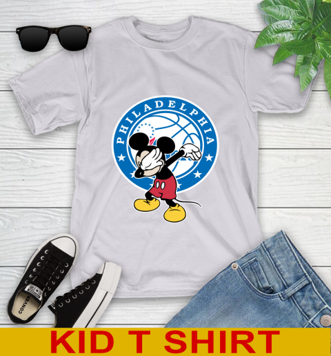 Philadelphia 76ers NBA Basketball Dabbing Mickey Disney Sports Youth T-Shirt 5