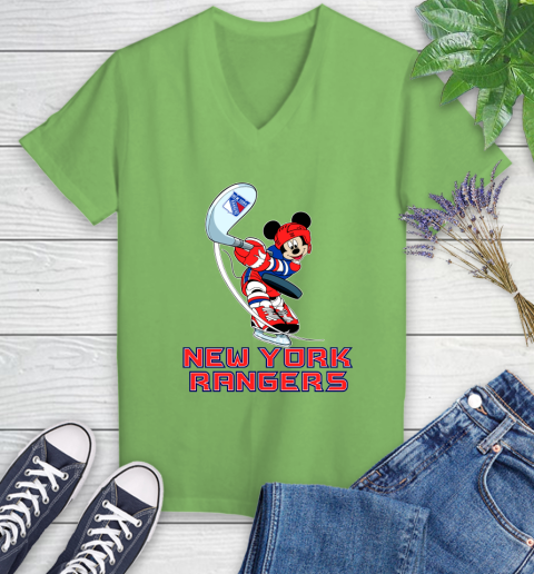 NHL Hockey New York Rangers Cheerful Mickey Mouse Shirt Women's V-Neck T-Shirt 9