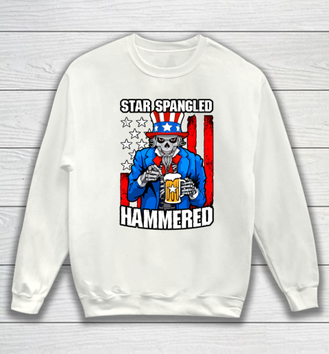 Beer Lover Funny Shirt Star Spangled Hammered 4th Of July Uncle Sam Skull USA Flag Sweatshirt