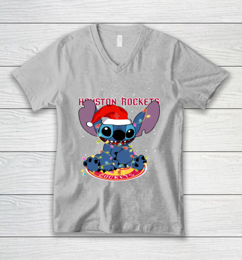 Houston Rockets NBA noel stitch Basketball Christmas V-Neck T-Shirt 2