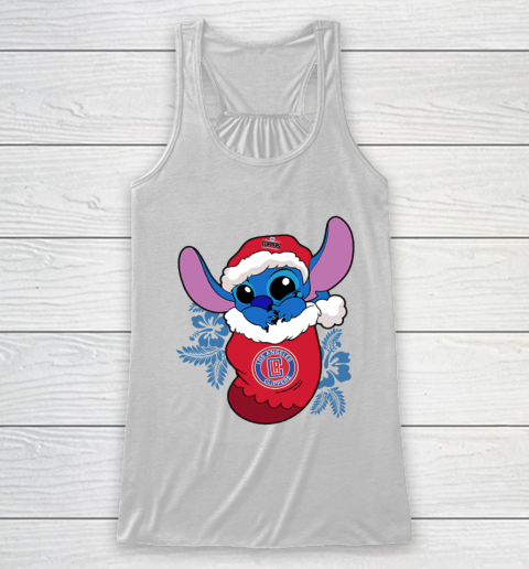 LA Clippers Christmas Stitch In The Sock Funny Disney NBA Racerback Tank 2