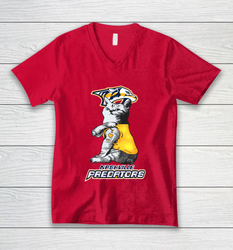 NHL My Cat Loves Nashville Predators Hockey V-Neck T-Shirt 6
