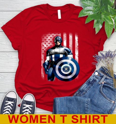 Houston Astros MLB Baseball Captain America Marvel Avengers American Flag Shirt Women's T-Shirt 11