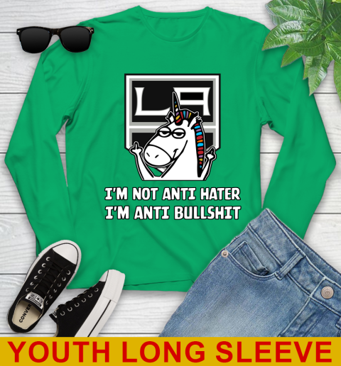 Los Angeles Kings NHL Hockey Unicorn I'm Not Anti Hater I'm Anti Bullshit Youth Long Sleeve 7