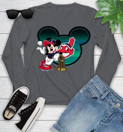 MLB Cleveland Indians The Commissioner's Trophy Mickey Mouse Disney Youth Long Sleeve 8