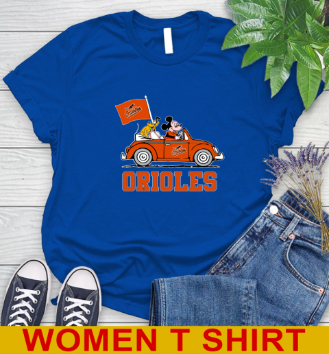 MLB Baseball Baltimore Orioles Pluto Mickey Driving Disney Shirt Women's T-Shirt 9