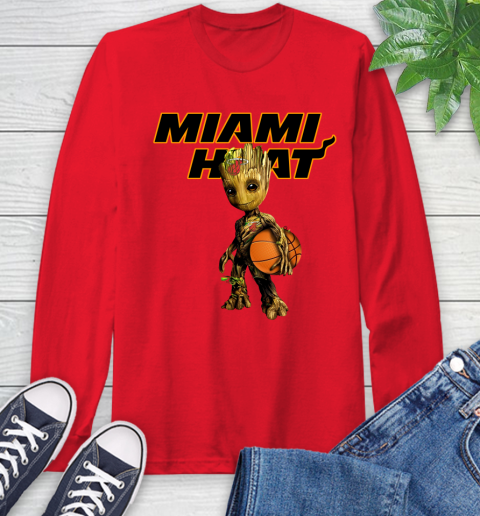 Miami Heat NBA Basketball Groot Marvel Guardians Of The Galaxy Long Sleeve T-Shirt 10