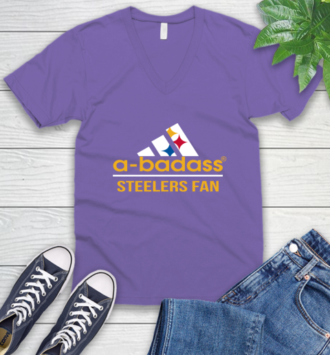 NFL A Badass Pittsburgh Steelers Fan Adidas Football Sports V-Neck T-Shirt 8