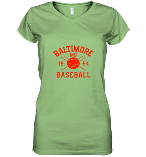 psqs baltimore baseball vintage oriole retro gift women v neck t shirt 39 front lime