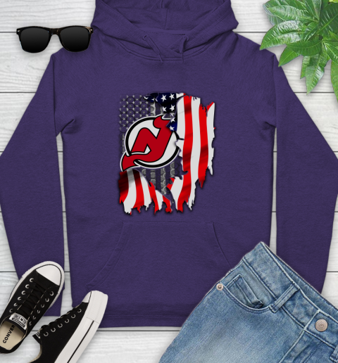 New Jersey Devils NHL Hockey American Flag Youth Hoodie 5