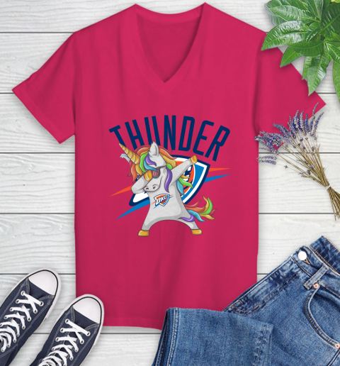 Oklahoma City Thunder NBA Basketball Funny Unicorn Dabbing Sports Women's V-Neck T-Shirt 9