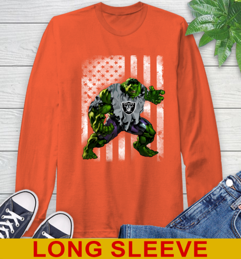 Oakland Raiders Hulk Marvel Avengers NFL Football American Flag Long Sleeve T-Shirt 4