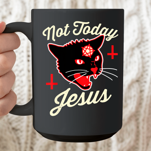 Not Today Jesus Hail Satan Satanic Cat Death Metal Halloween Ceramic Mug 15oz