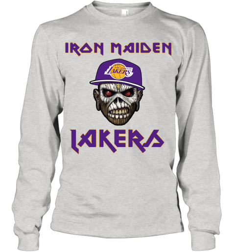 9t0a nba los angeles lakers iron maiden rock band music basketball youth long sleeve 50 front ash